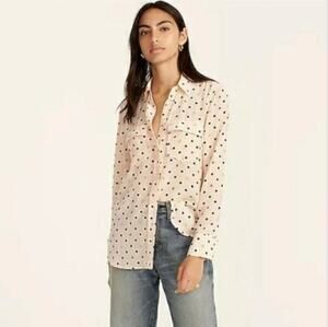 J.Crew Pale Pink Classic-fit Silk Shirt In Mixed Dots Button-down Top Size: US 4